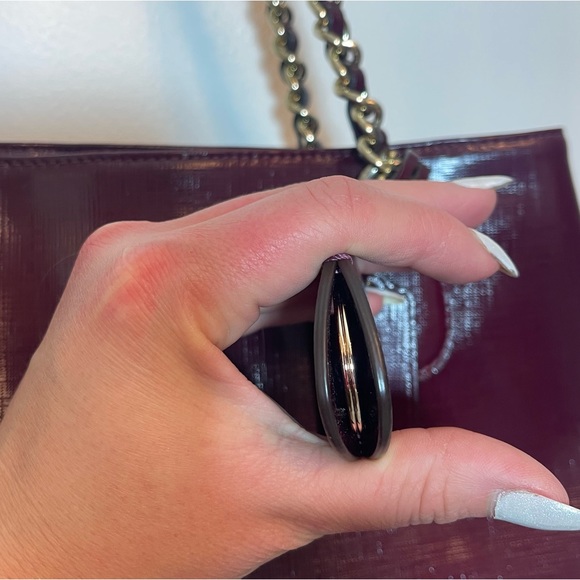 Women's Coach Maroon Leather Tote Bag with Gold Chain - Picture 9 of 15